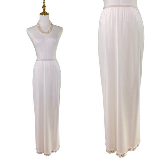 Vintage 60s Shadowline Bridal White Nylon Lace Trim Maxi Half Slip Skirt Size S - Picture 1 of 13